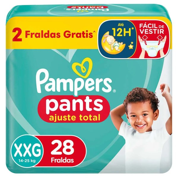 Encontraproduto.com.br - Fralda Descartável Infantil Pants Pampers Ajuste Total XXG 14 a 25kg Pacote 28 Unidades Grátis 2 Fraldas