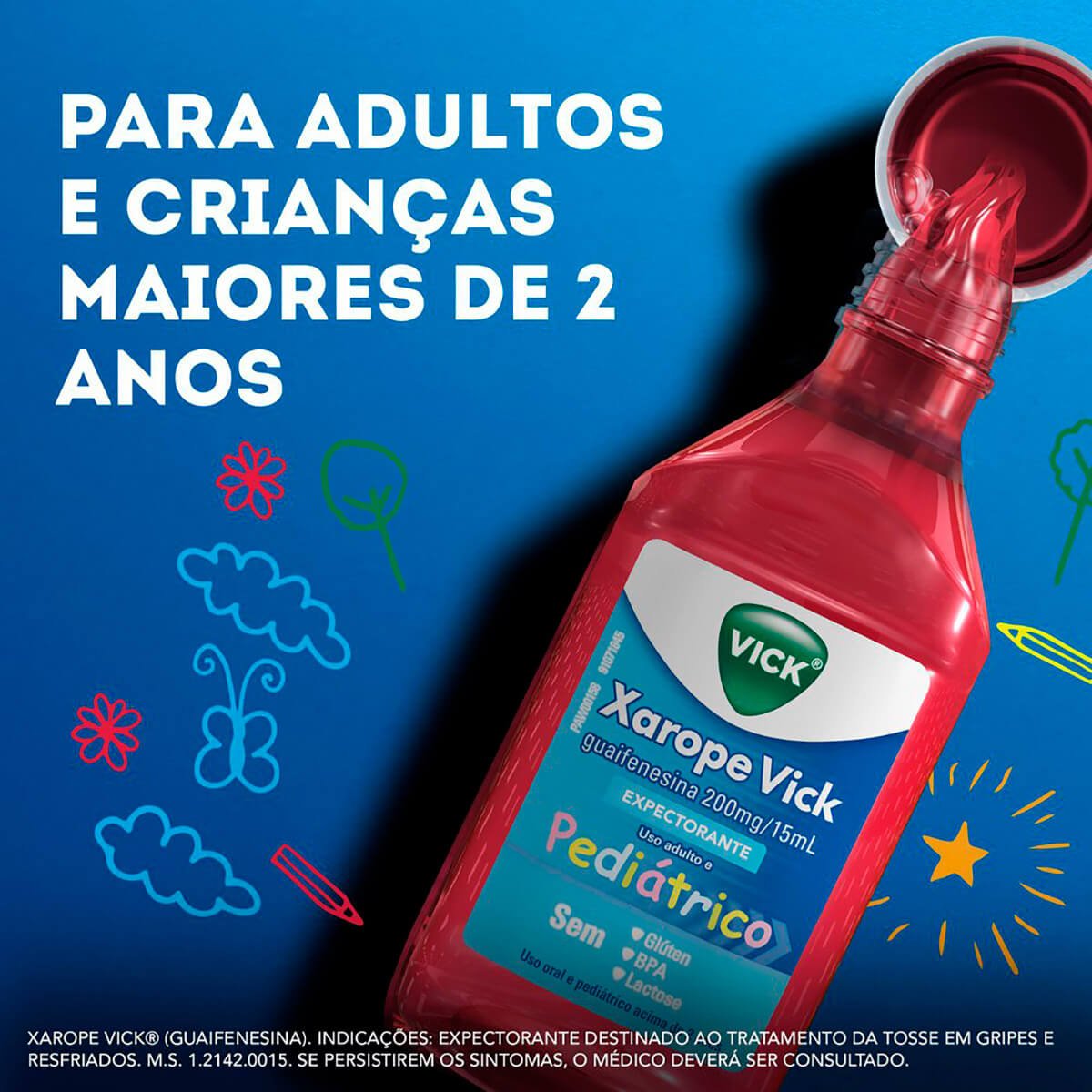 Encontraproduto.com.br - Xarope Expectorante 200mg/15ml Vick Frasco 120ml + Copo Medida