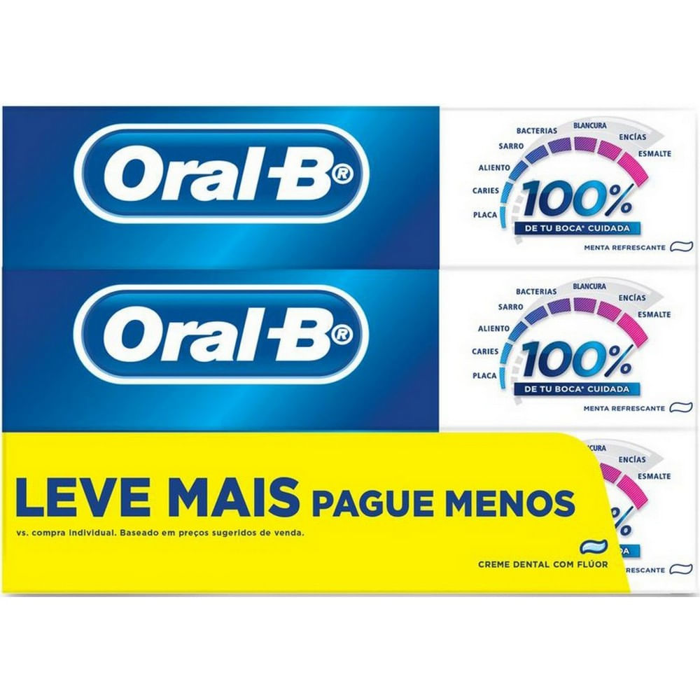 Encontraproduto.com.br - Kit Creme Dental Oral-B 100% Menta Refrescante 50g - 3 Unidades