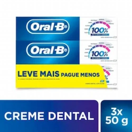 Encontraproduto.com.br - Kit Creme Dental Oral-B 100% Menta Refrescante 50g - 3 Unidades