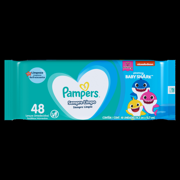 Lenço Umedecido Baby Shark Pampers Sempre Limpo Pacote 48 Unidades