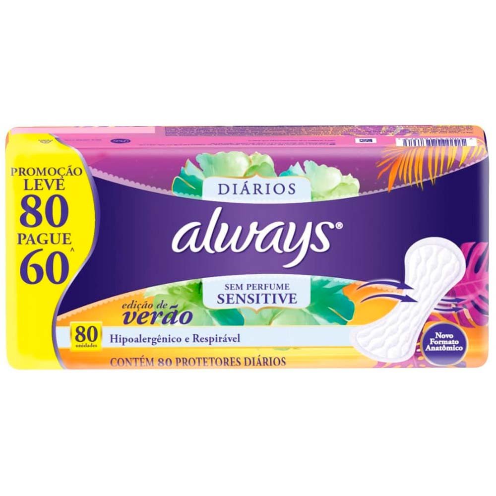 Encontraproduto.com.br - Protetor Diário Always Hipoalergênico Sensitive Sem Perfume 80 Unidades