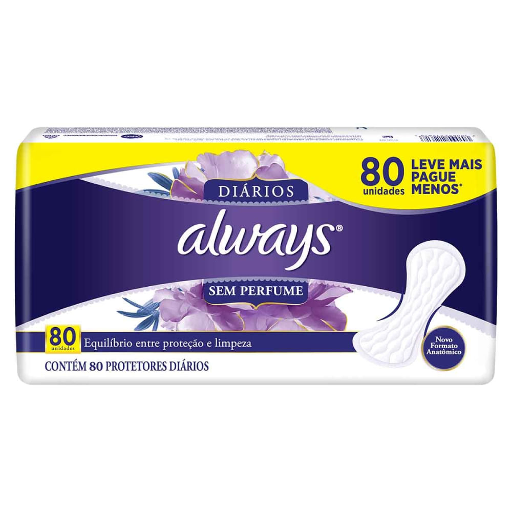 Protetor Diário Always Hipoalergênico Sensitive Sem Perfume 80 Unidades