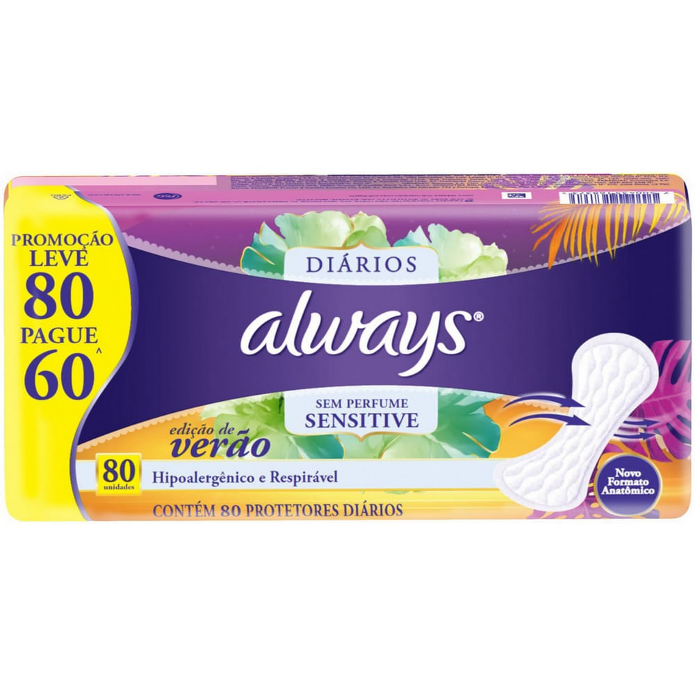 Encontraproduto.com.br - Protetor Diário Always Hipoalergênico Sensitive Sem Perfume 80 Unidades