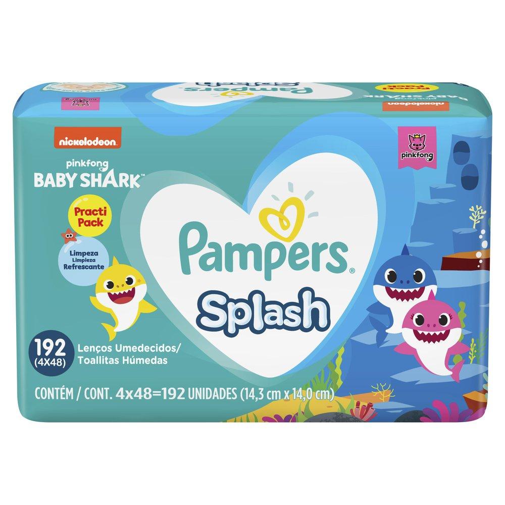 Encontraproduto.com.br - Kit Lenço Umedecido Pampers Splashers Baby Shark 4 Pacotes com 48 Unidades