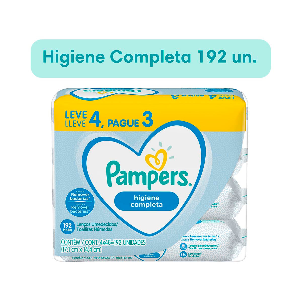 Encontraproduto.com.br - Lenco Umedecido Pampers Leve 4 Pague 3 Com 4x48 Higiene Completa  Especial