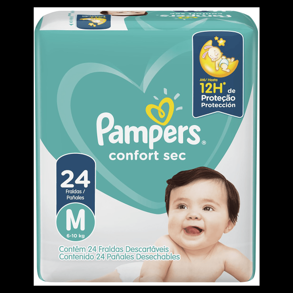 Fralda Descartável Infantil Pampers Confort Sec M 6 a 10kg Pacote 24 Unidades