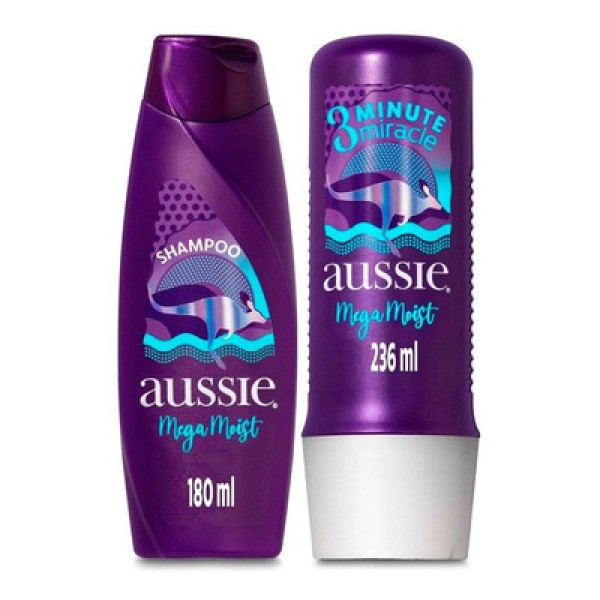 Encontraproduto.com.br - Kit Aussie Mega Moist Shampoo180ml + Creme de Tratamento 3 Minute Miracle 236ml
