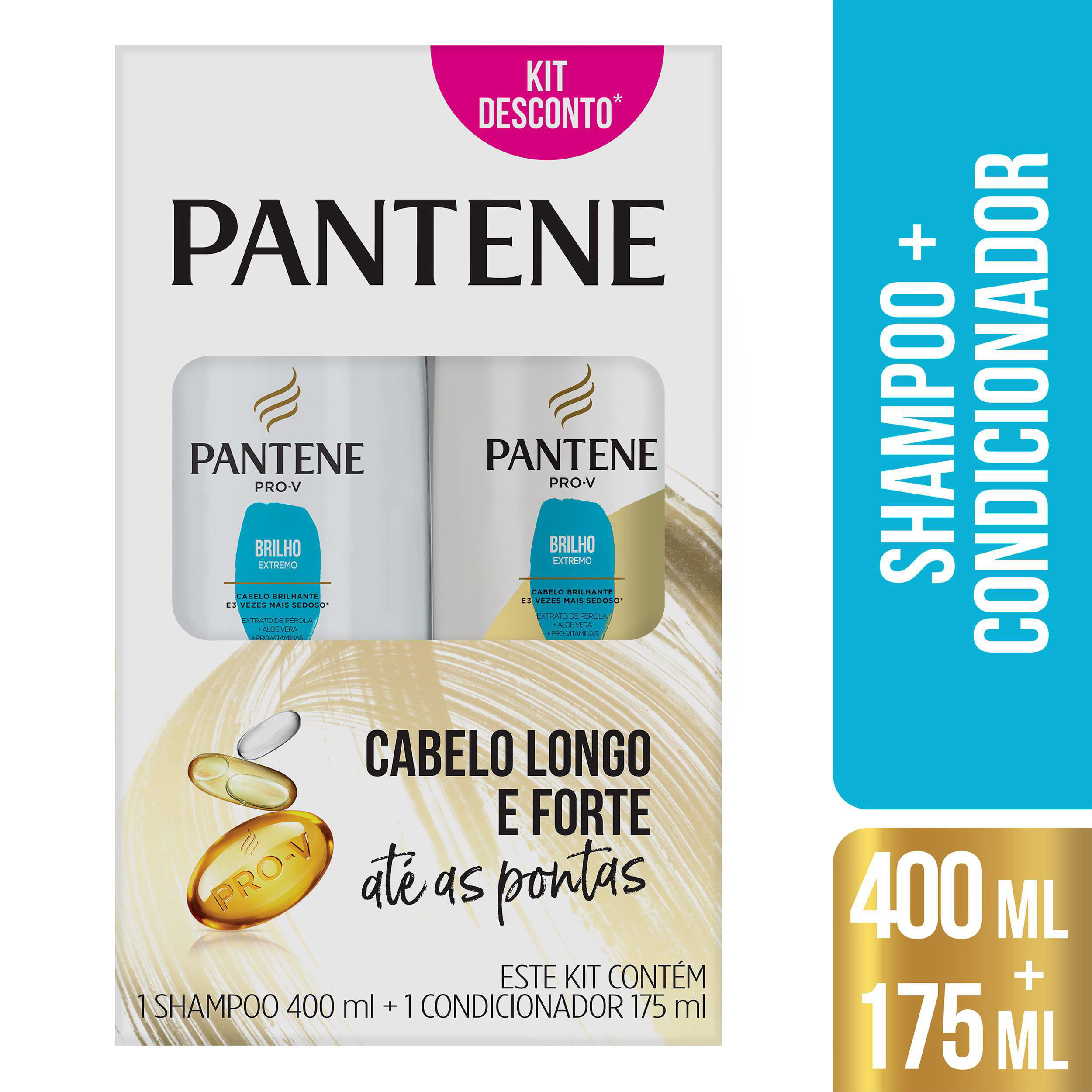 Encontraproduto.com.br - Kit Shampoo 400ml + Condicionador 175ml Brilho Extremo Pantene