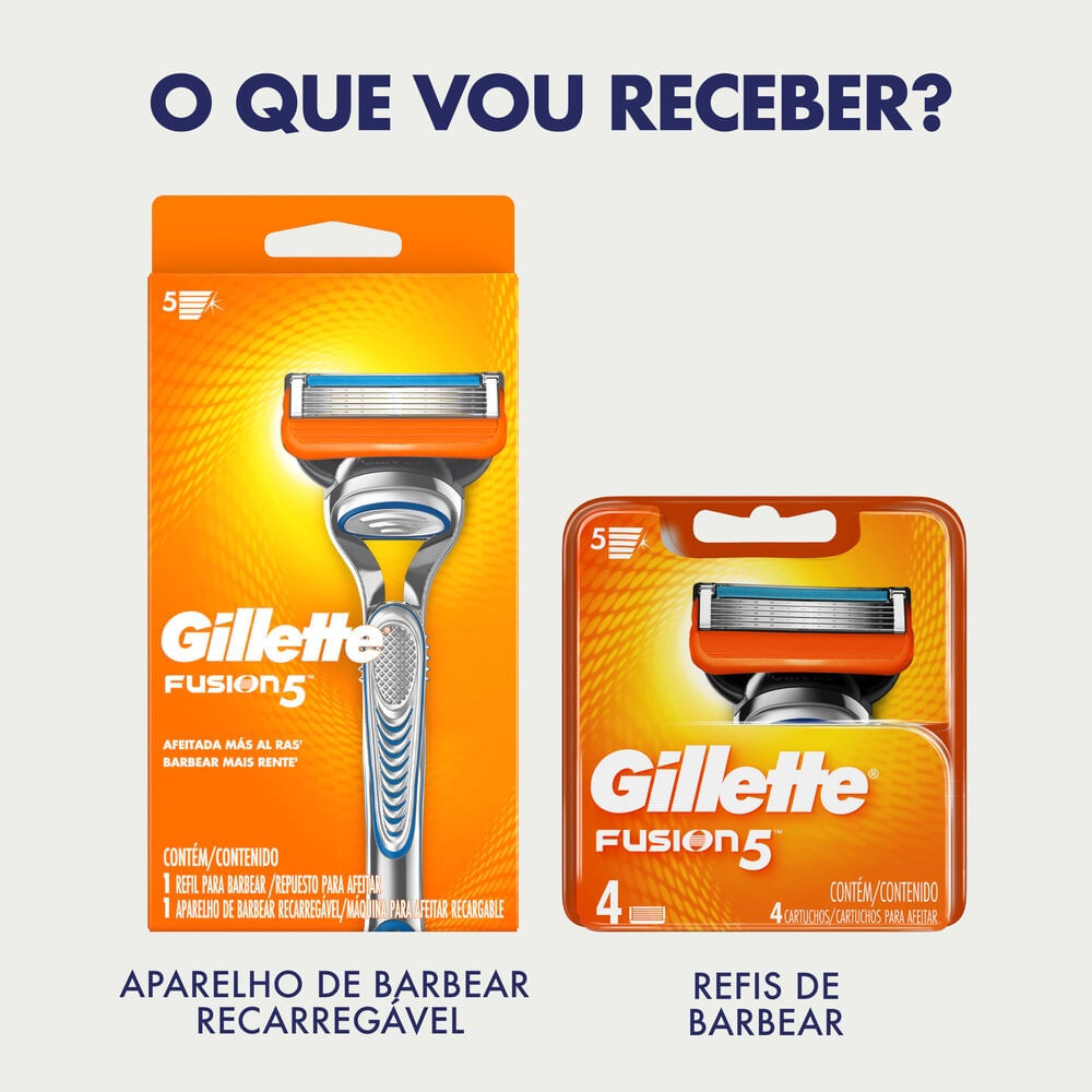 Encontraproduto.com.br - Kit 1 Aparelho de Barbear Gillette Fusion 5 + 5 Refis