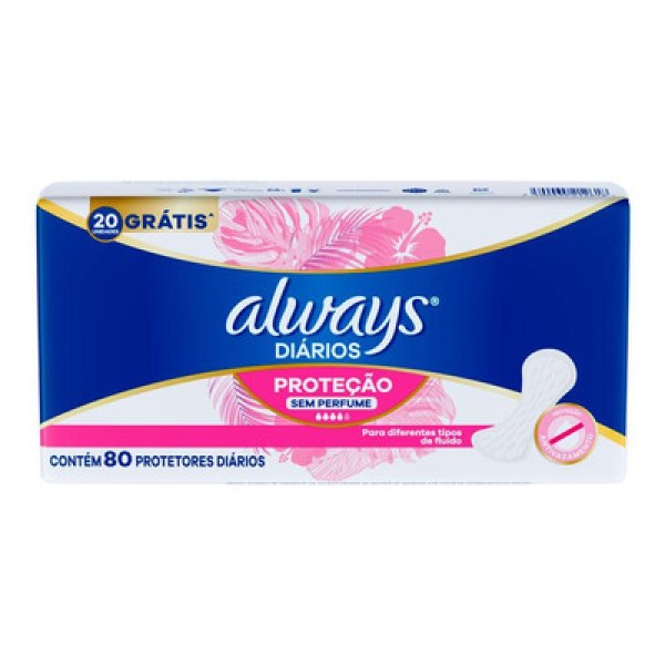 Encontraproduto.com.br - Protetor Diário sem Abas Always Pacote 60 Unidades Grátis 20 Unidades