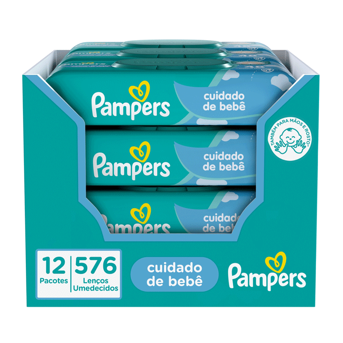 Kit Lenço Umedecido Pampers Cuidado do Bebê 12 Pacotes com 48 Unidades