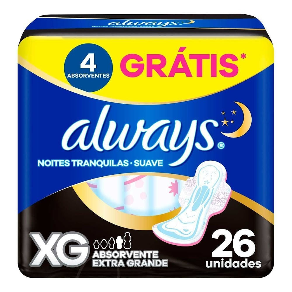 Encontraproduto.com.br - Absorvente Noturno Always XG Suave com abas Pacote com 26 unidades