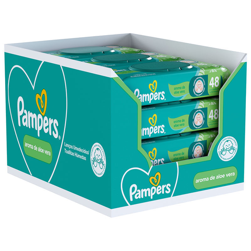 Encontraproduto.com.br - Kit Lenço Umedecido Pampers Aloe Vera 12 Pacotes com 48 Unidades