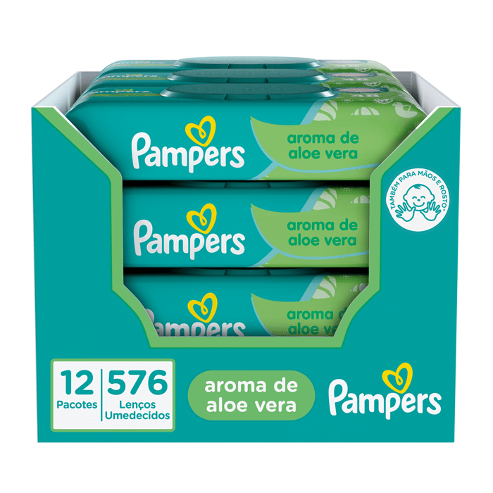 Encontraproduto.com.br - Kit Lenço Umedecido Pampers Aloe Vera 12 Pacotes com 48 Unidades