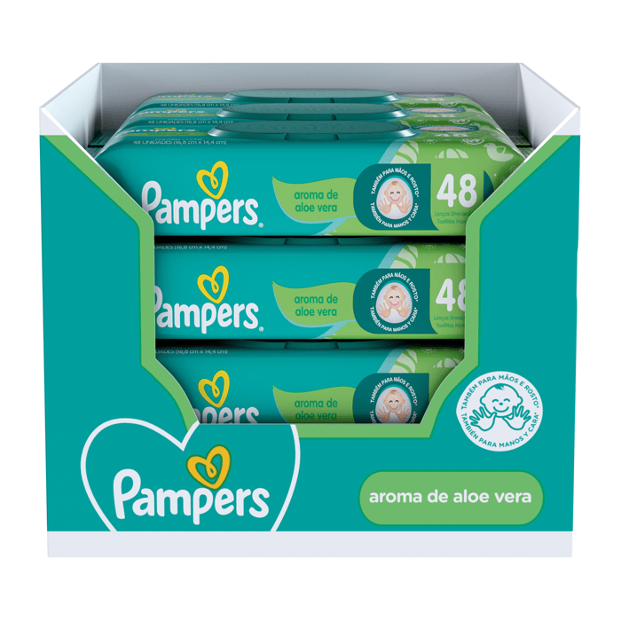 Encontraproduto.com.br - Kit Lenço Umedecido Pampers Aloe Vera 12 Pacotes com 48 Unidades