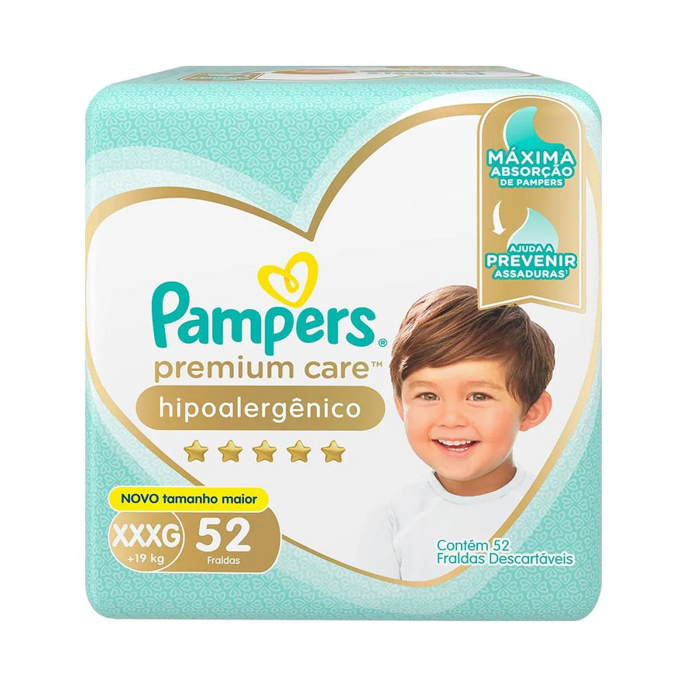 Encontraproduto.com.br - Fralda Descartável Infantil Pampers Premium Care Xxxg + De 19kg Pacote 52 Unidades