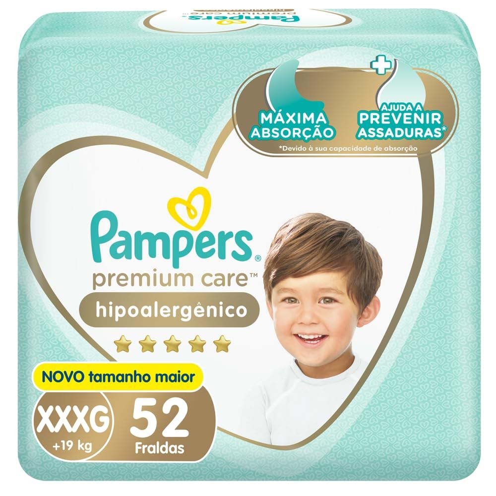 Encontraproduto.com.br - Fralda Descartável Infantil Pampers Premium Care Xxxg + De 19kg Pacote 52 Unidades