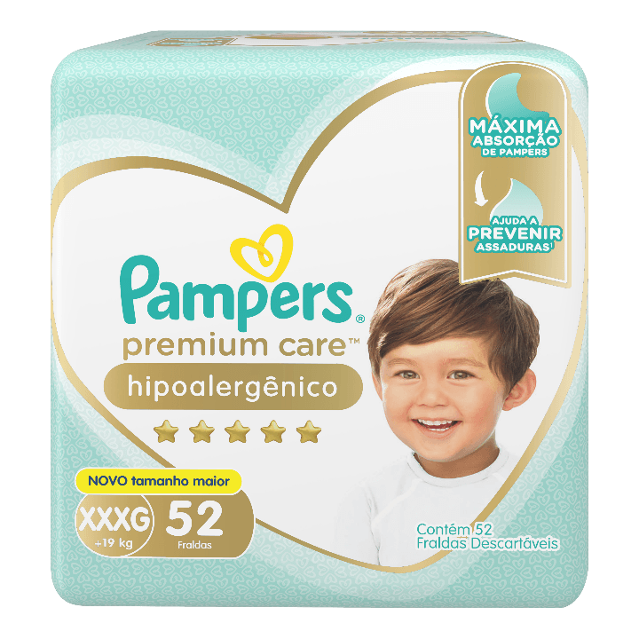 Encontraproduto.com.br - Fralda Descartável Infantil Pampers Premium Care Xxxg + De 19kg Pacote 52 Unidades