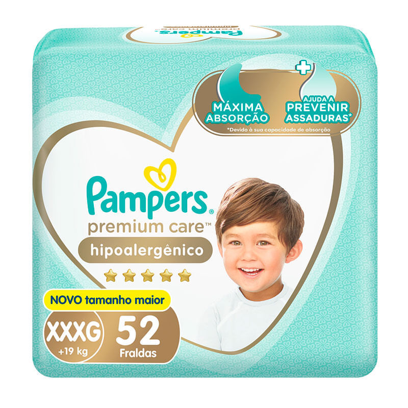 Encontraproduto.com.br - Fralda Descartável Infantil Pampers Premium Care Xxxg + De 19kg Pacote 52 Unidades