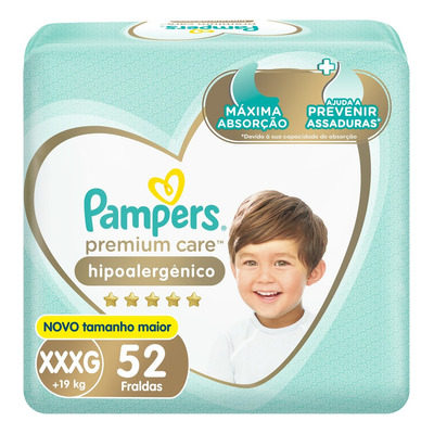 Encontraproduto.com.br - Fralda Descartável Infantil Pampers Premium Care Xxxg + De 19kg Pacote 52 Unidades