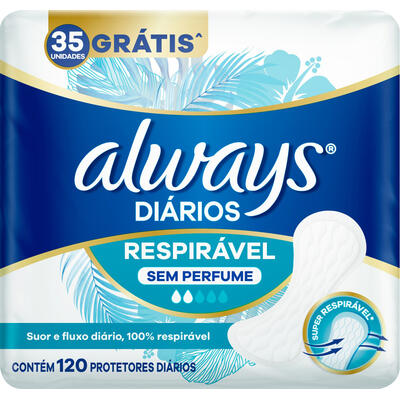 Encontraproduto.com.br - Protetor Diário sem Abas Respirável Always - 120 unidades