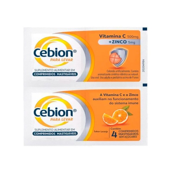 Encontraproduto.com.br - Cebion Laranja Com 4 Comprimidos Mastigáveis