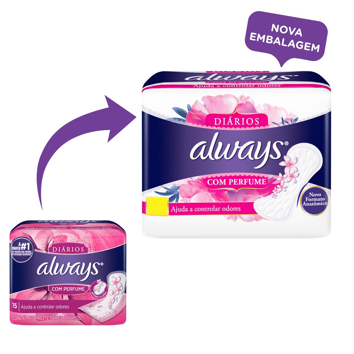 Protetor Diário sem Abas com Perfume Always Pacote 80 Unidades Grátis 20 Unidades