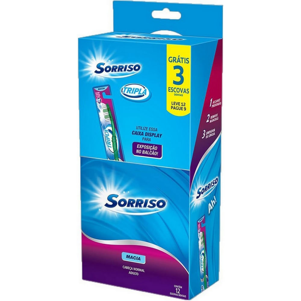 Escova Dental Tripla 123 Sorriso Leve 12 Pague 9 Unidades