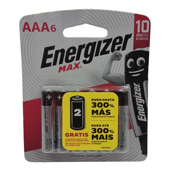 Encontraproduto.com.br - Pilhas Alcalinas - LR03 Palito - AAA - Cartela com 6 Unidades - Energizer Max