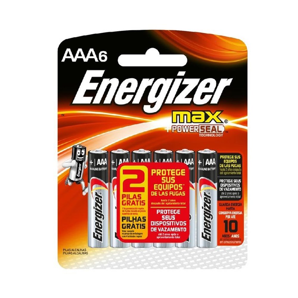 Encontraproduto.com.br - Pilhas Alcalinas - LR03 Palito - AAA - Cartela com 6 Unidades - Energizer Max
