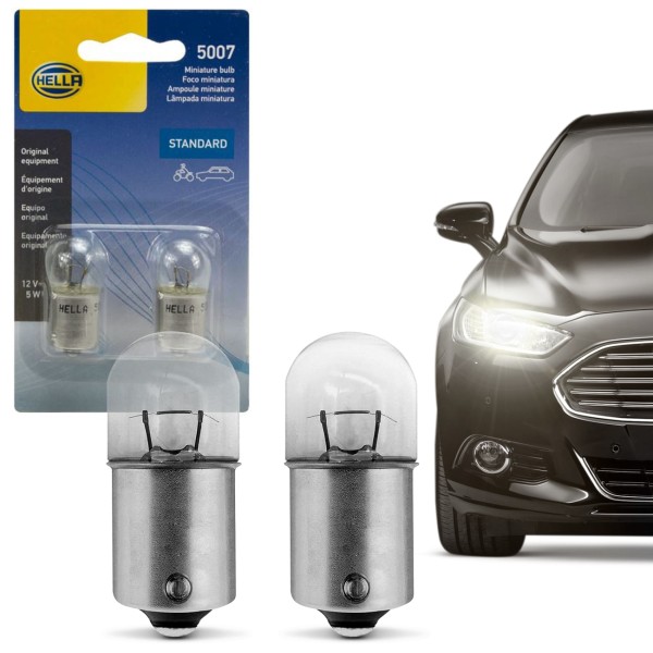 Par Lâmpada Miniatura BA15s Incandescentes Tungstênio 1 Polo 12V Hella