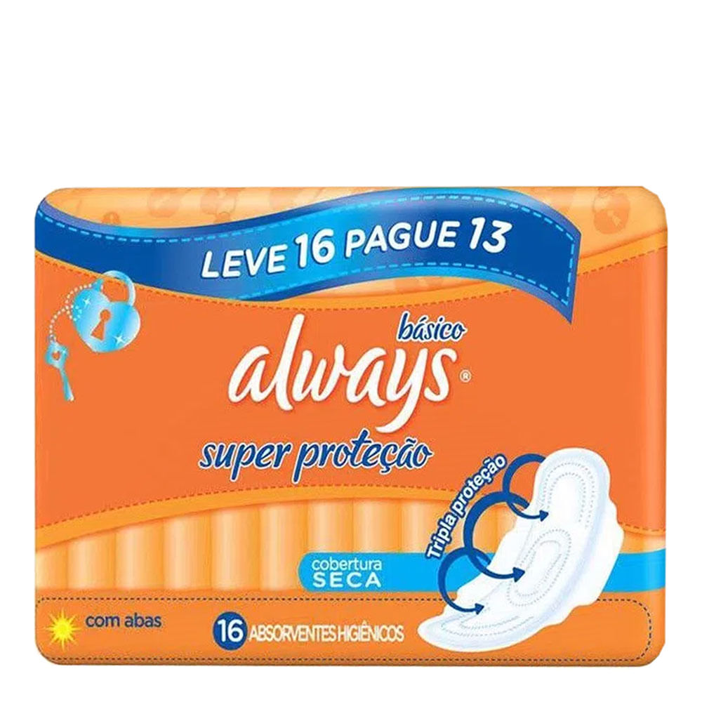 Encontraproduto.com.br - Absorvente Always Super Proteção Cobertura Seca com Abas 16 unidades