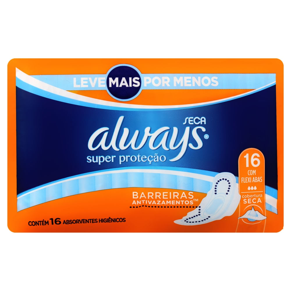 Encontraproduto.com.br - Absorvente Always Super Proteção Cobertura Seca com Abas 16 unidades
