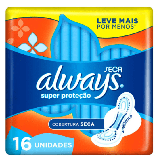 Encontraproduto.com.br - Absorvente Always Super Proteção Cobertura Seca com Abas 16 unidades