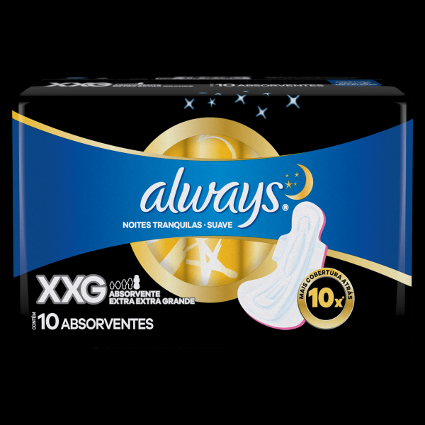 Absorvente com Abas Suave Always Noites Tranquilas Noturno Extra Extra Grande Pacote 10 Unidades