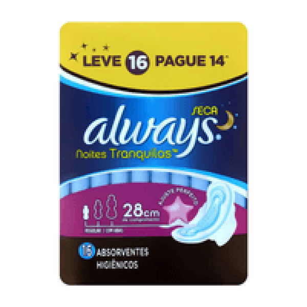 Absorvente com Abas Seca Always Noturno G Pacote 16 Unidades Grátis 2 Absorventes
