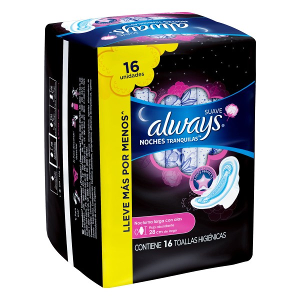 Encontraproduto.com.br - Absorvente com Abas Suave Always Noturno G Pacote 16 Unidades Grátis 2 Absorventes
