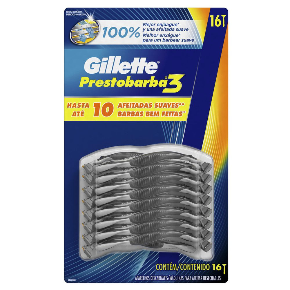 Encontraproduto.com.br - Aparelho Descartável para Barbear Prestobarba3 Gillette Cartela 16 Unidades Grátis 4 Aparelhos