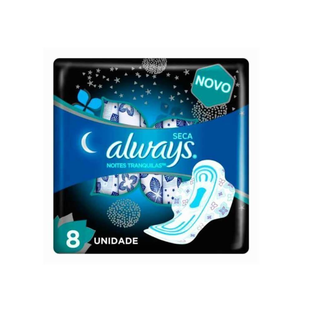 Encontraproduto.com.br - Absorvente Externo Always Noites Tranquilas Cobertura Seca com Abas Leve 8 Pague 7 Unidades