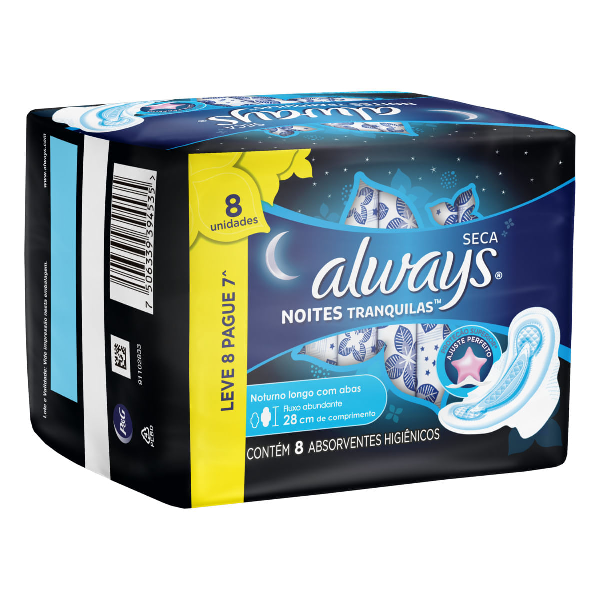 Encontraproduto.com.br - Absorvente Externo Always Noites Tranquilas Cobertura Seca com Abas Leve 8 Pague 7 Unidades