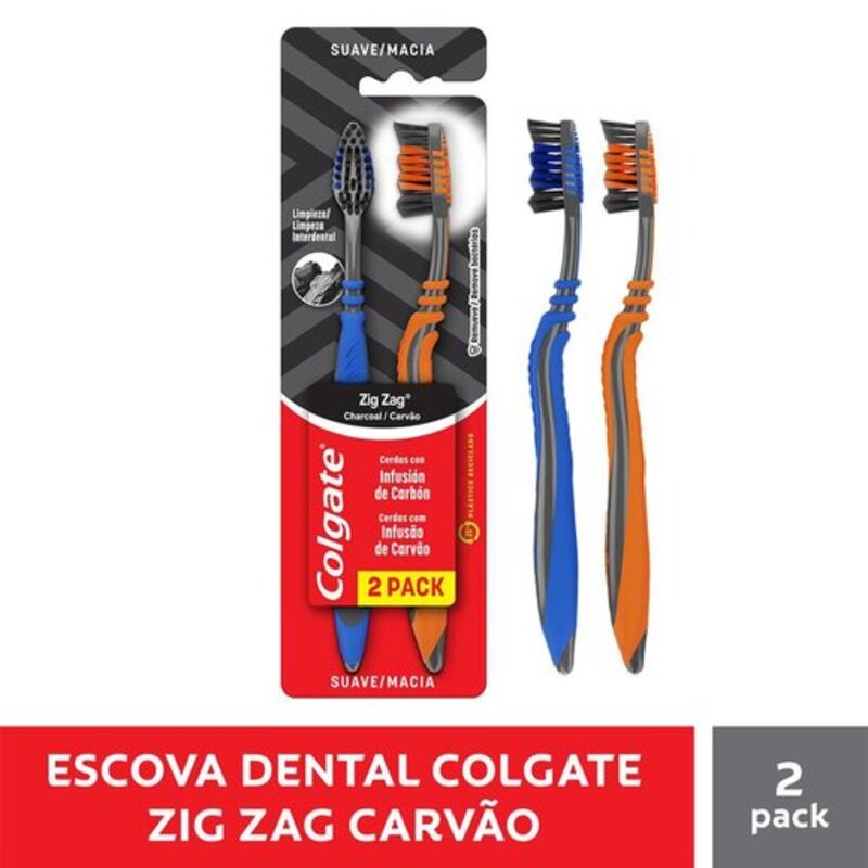 Escova Dental Zig Zag Carvão Colgate - 2 unidades