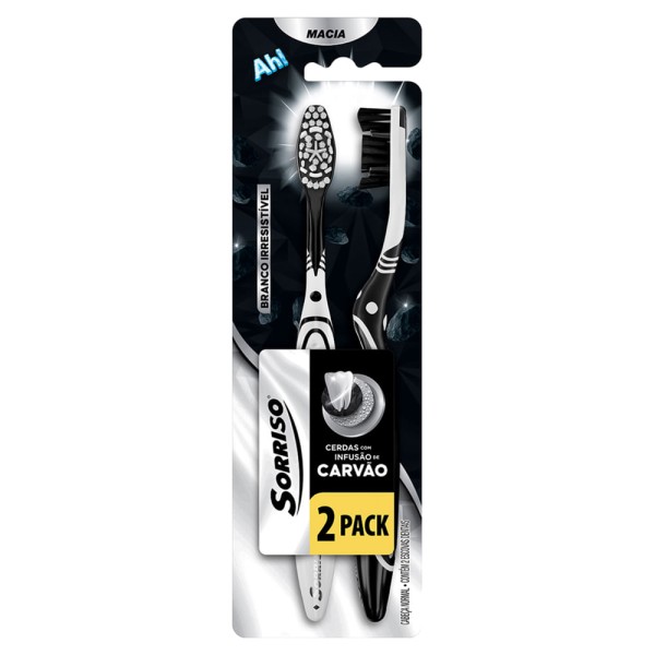 Encontraproduto.com.br - Escova Dental Macia Infusão de Carvão Sorriso Branco c/ 2 Unid