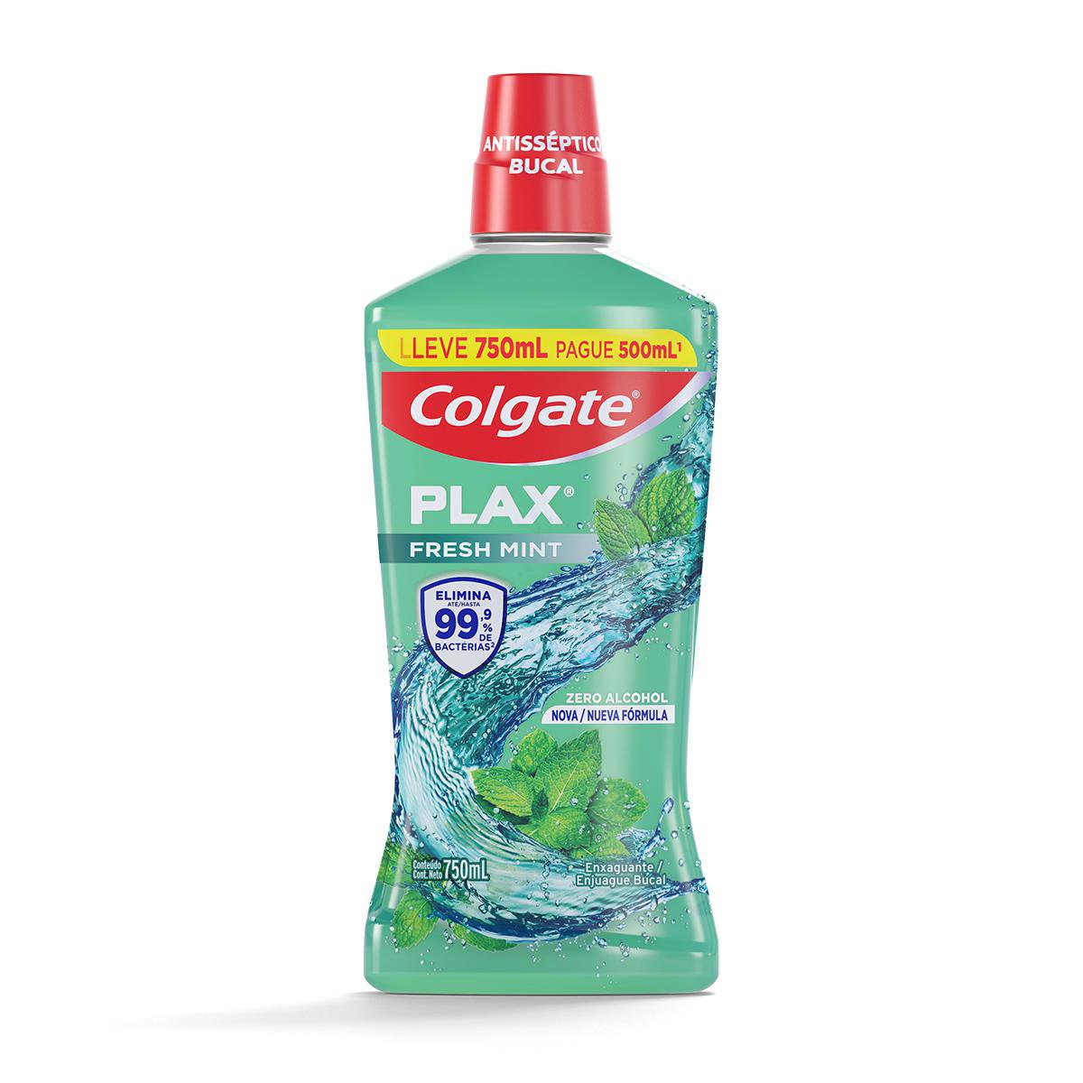 Encontraproduto.com.br - Enxaguante Bucal Colgate Plax Zero Álcool Fresh Mint Frasco Leve 750ml Pague 500ml