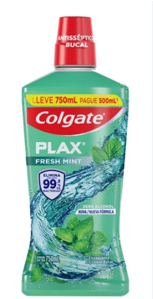 Encontraproduto.com.br - Enxaguante Bucal Colgate Plax Zero Álcool Fresh Mint Frasco Leve 750ml Pague 500ml