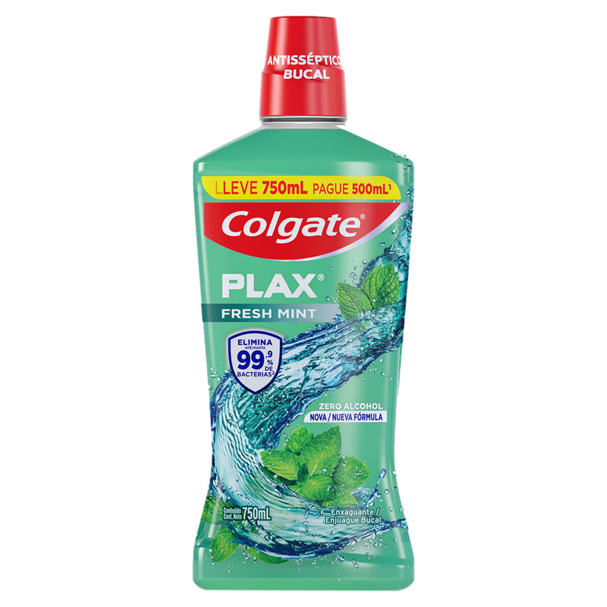 Encontraproduto.com.br - Enxaguante Bucal Colgate Plax Zero Álcool Fresh Mint Frasco Leve 750ml Pague 500ml