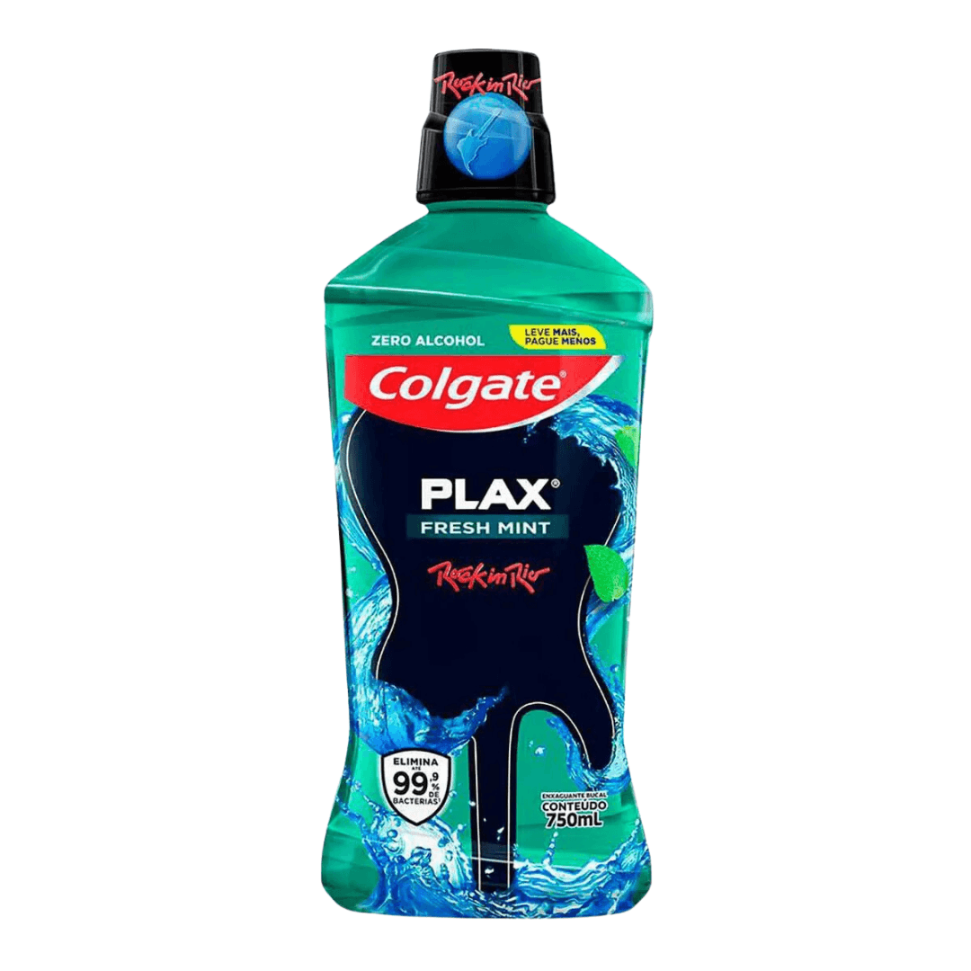 Encontraproduto.com.br - Enxaguante Bucal Colgate Plax Zero Álcool Fresh Mint Frasco Leve 750ml Pague 500ml
