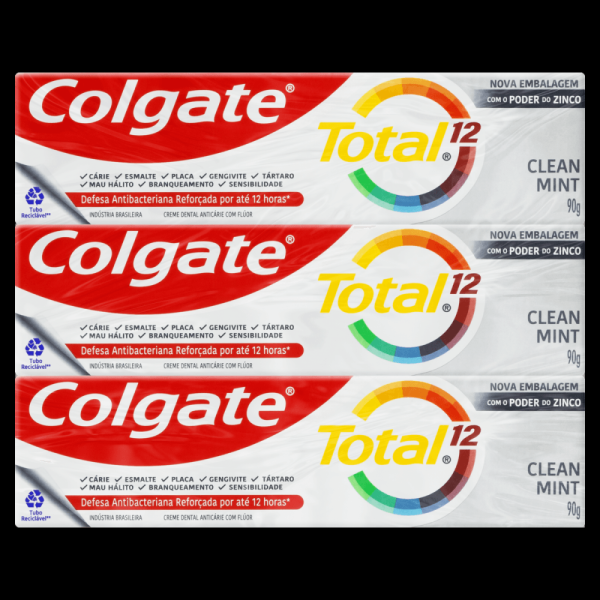Encontraproduto.com.br - creme dental anticárie com flúor clean mint colgate total 12 caixa 90g cada leve 6 pague 5 unidades