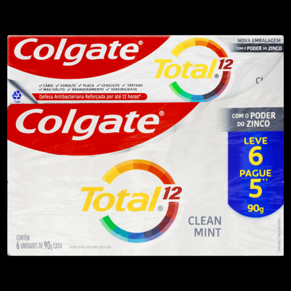 Encontraproduto.com.br - creme dental anticárie com flúor clean mint colgate total 12 caixa 90g cada leve 6 pague 5 unidades