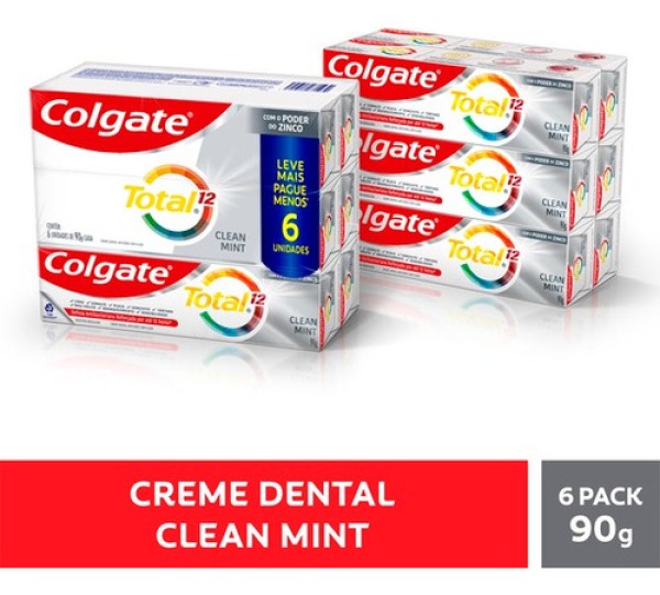 Encontraproduto.com.br - creme dental anticárie com flúor clean mint colgate total 12 caixa 90g cada leve 6 pague 5 unidades